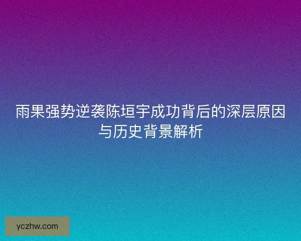 雨果强势逆袭陈垣宇成功背后的深层原因与历史背景解析