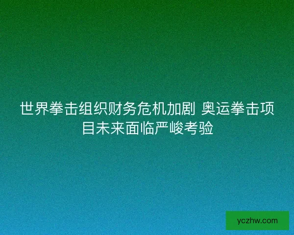 世界拳击组织财务危机加剧 奥运拳击项目未来面临严峻考验